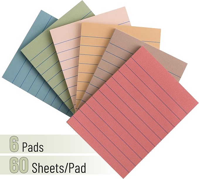 Mr. Pen- Lined Sticky Notes, 3" x 4", 6 Pads, 60 Sheets/Pad