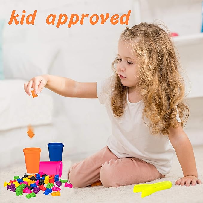 Driddle Colorful Counting Bears with Matching Cups - 80 Bears - Sort, Count & Color Recognition Learning Toy for Toddler & Kids - Montessori Education - Preschool Game