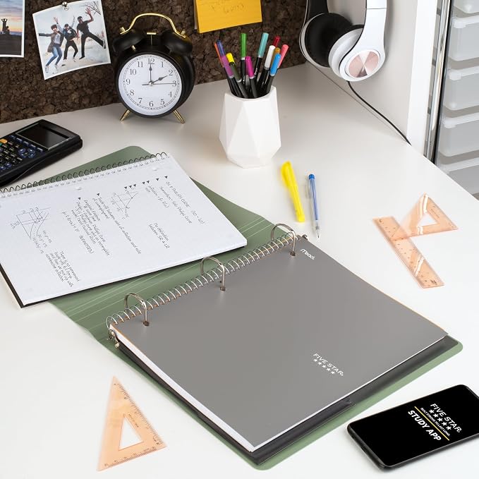 Five Star Spiral Notebook + Study App, 1 Subject, Graph Ruled Paper, 8-1/2" x 11", 100 Sheets, Fights Ink Bleed, Water Resistant Cover, Gray (620000AA3) (Pack of 12)