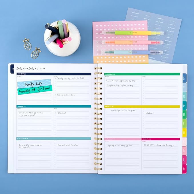 AT-A-GLANCE Planner 2026-2027 Weekly & Monthly Academic 12-Month July-June, 8-1/2" x 11", Simplified by Emily Ley, Happy Stripe (EL49-905A)