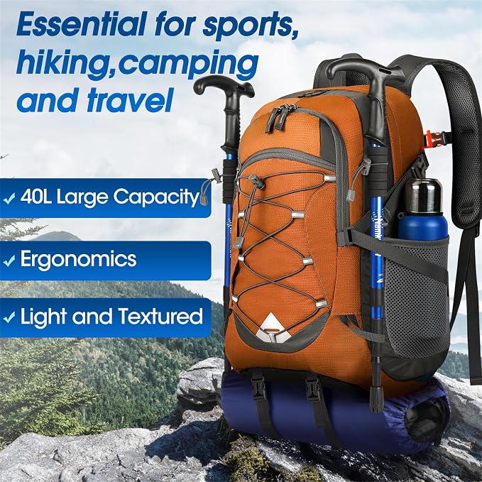 IGOLUMON Hiking Backpack 40L Packable Lightweight Camping Daypack Men Women | Multi-compartment storage Water-resistant Foldable Nylon Material Hiking Day pack for Camping Cycling Outdoor