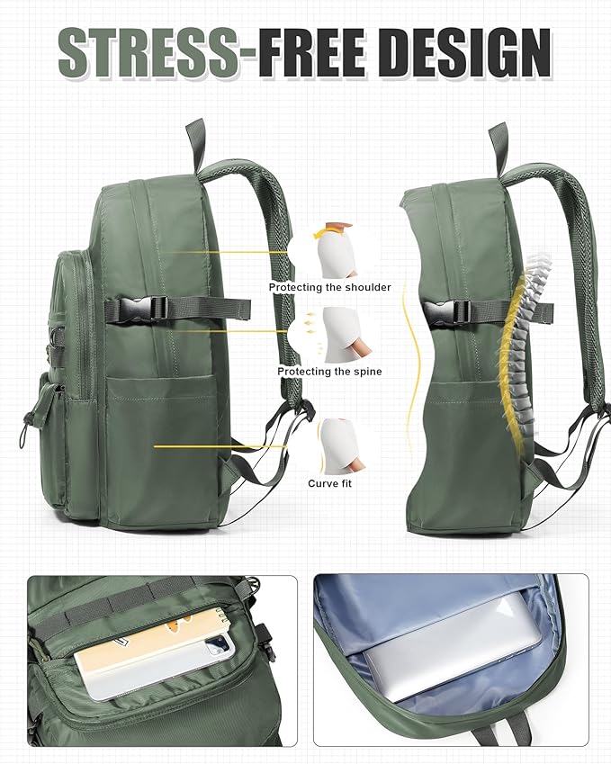 Aesthetic School Backpack for Women Men College Backpack With Lots Of Pockets Waterproof Travel Casual Daypack Cute Bookbag For Teens Girls Boys High School Bag(Green)