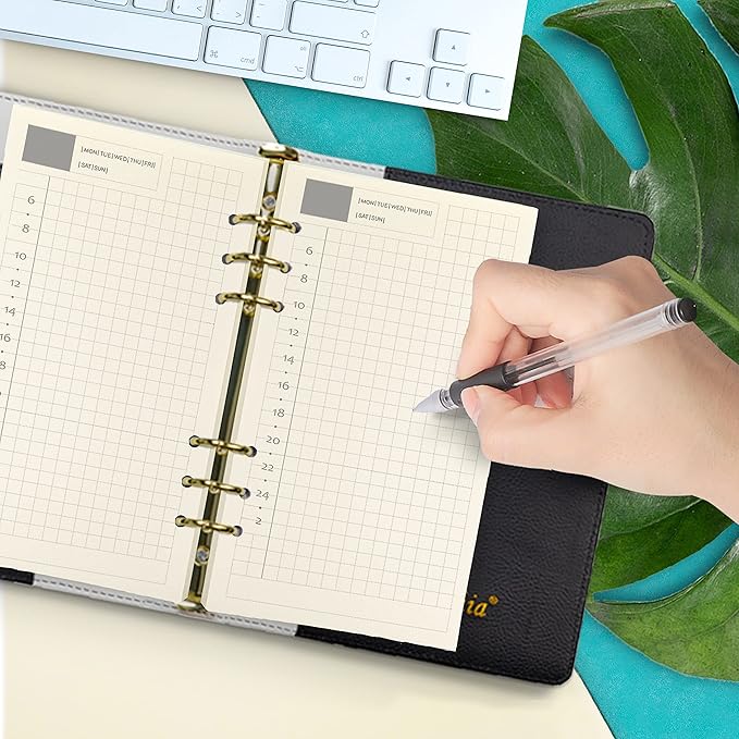 Spiral Notebook Refill,Daily Planner Refill,6 Hole,for Filofax, Personal Size 3.74 x 6.77'', Diary Design with Time Table and Summary, 45 Sheets per Pack, Harphia(A6,Daily)
