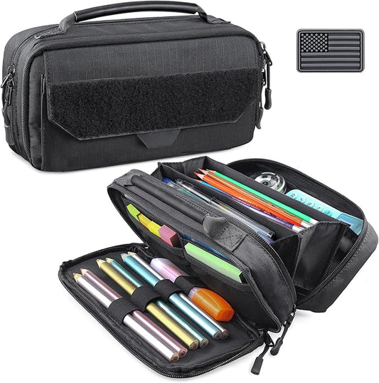 RXW Pencil Case Pouch for School, Office, Travel & EDC Organization | Large Capacity, 3-Layer Compartments, Tactical MOLLE Attachment, Everything Organized, Quick Access, Secure Storage