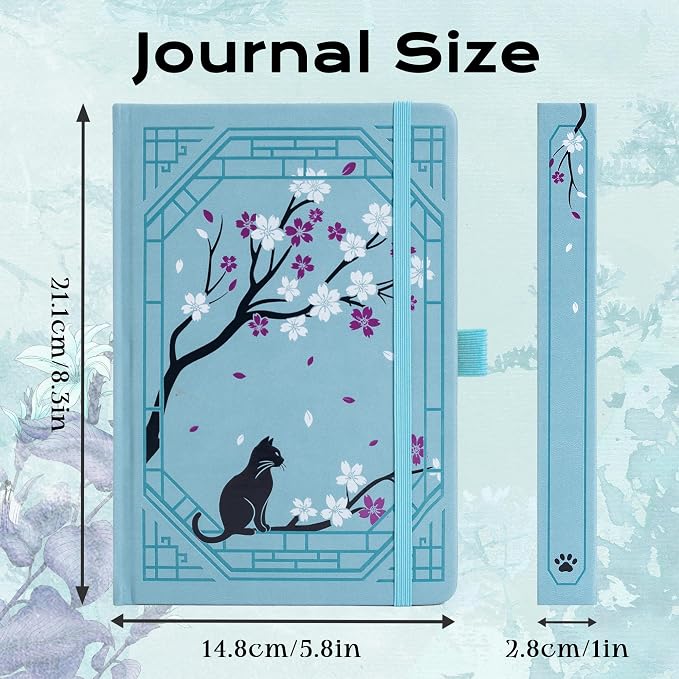 TIEFOSSI A5 Lined Journal, Cute Cat Journal for Women Girls, College Ruled Notebook with Pretty Sakura Pattern, Aesthetic Diary for Writing Journaling Drawing, Golden Edges