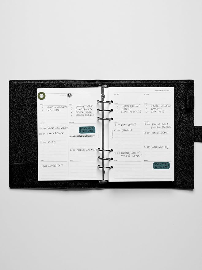 Cloth & Paper 2026 Dated Weekly Planner Inserts - Monday Start | Personal Size 3.75 x 6.75 Inches | 6 Ring Planner Refill Horizontal Weekly Layout, 214 Dated Pages | Minimal Agenda Refill