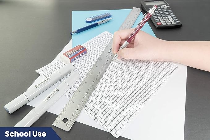 Pacific Arc Stainless Steel 18 Inch Metal Ruler Non-Slip Cork Back, with Inch and Metric Graduations