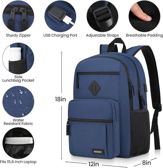 BIKROD Backpack for Boys Men, School Backpack for Teens Girls, Lightweight Casual High School Bookbag, Daily-use Travel Laptop Backpack Fits 15.6 Inch Notebook