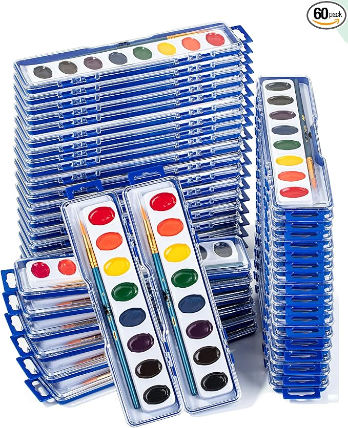 Mr. Pen- Washable Watercolors, 60 Pack, 8 Colors with Paint Brush, Bulk Watercolor Paint Set, Water Color Painting Kids, Watercolors for Kids and Adults