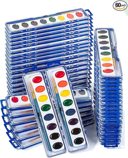 Mr. Pen- Washable Watercolors, 60 Pack, 8 Colors with Paint Brush, Bulk Watercolor Paint Set, Water Color Painting Kids, Watercolors for Kids and Adults
