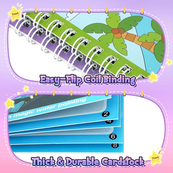 CMTOOP 5 Pack Water Coloring Books for Toddlers 1-3 - Mess Free Painting for Kids & Reusable Magic Water Activity Book - Aqua Art Travel Toys & Educational Arts and Crafts Gifts for Boys Girls Age 2-4