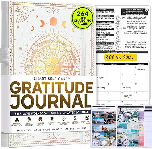 Gratitude Journal for Women and Men — 5 Minute Self Care Journal | Mindfulness, Manifestation, Affirmation | 3 Month Productivity Planner | Undated Daily Planner, Vision Board + Stickers