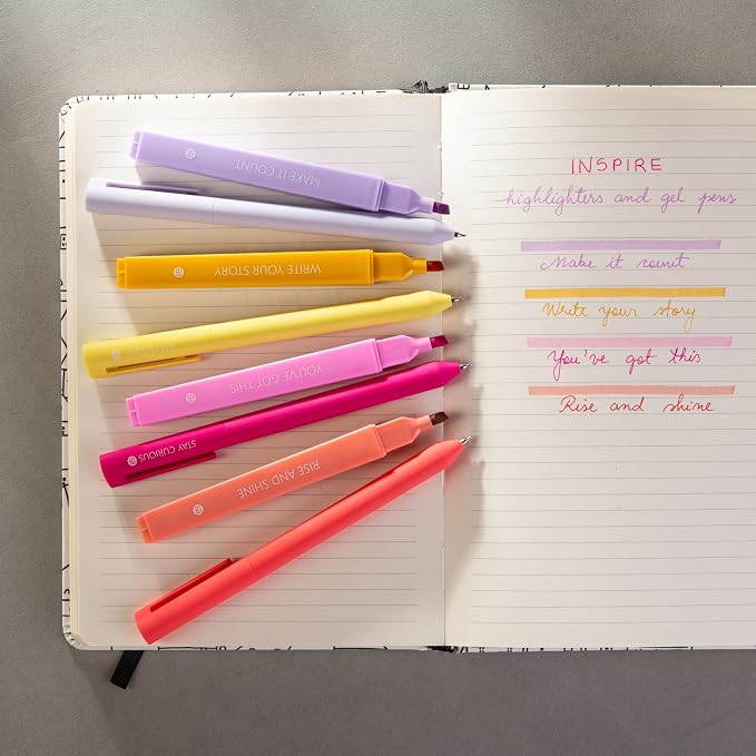DIVERSEBEE Aesthetic Highlighters and Gel Pens, No Bleed (Inspire) | 8 Pack Colored Bible Highlighters, Assorted Colors Cute Journaling Pens, Bible Study Supplies, Bible Markers