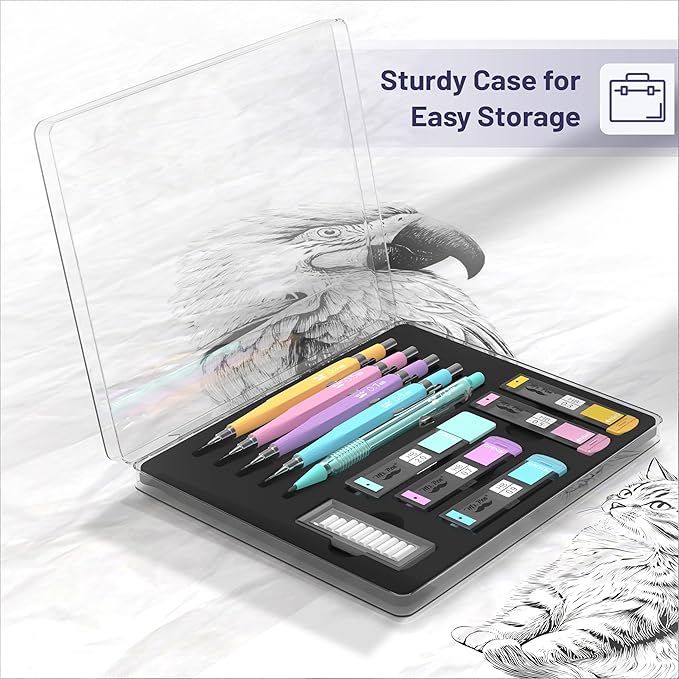 Mr. Pen- Pastel Mechanical Pencil Set, 5 Mechanical Pencils (0.3, 0.5, 0.7, 0.9, 2.0mm), 5 HB Lead Refills & 10 Eraser Refills, Precision Drawing Pencils for Sketching, Writing & Artwork