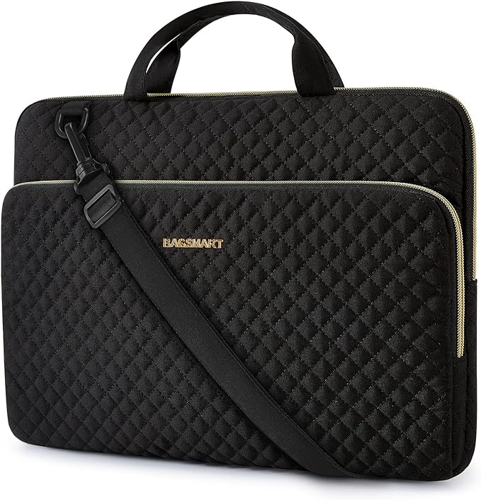 BAGSMART 15.6 Inch Laptop Sleeve Case Compatible with MacBook Pro 16 Inch,15.6 Inch HP,Dell,Acer Aspire,Asus Notebook, Protective Laptop Bag for Women with Shoulder Strap,Pocket,Handle, Black