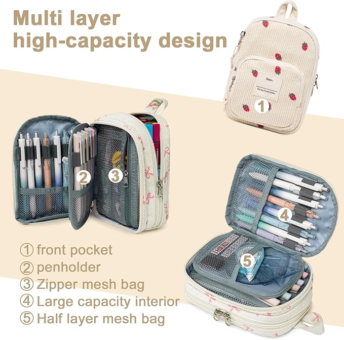 LEDAOU Pencil Case Cute Zipper Pencil Pouch Large Capacity Pencil Bag Organizer School Supplies for Girls Boys Kids (Pink Bow)