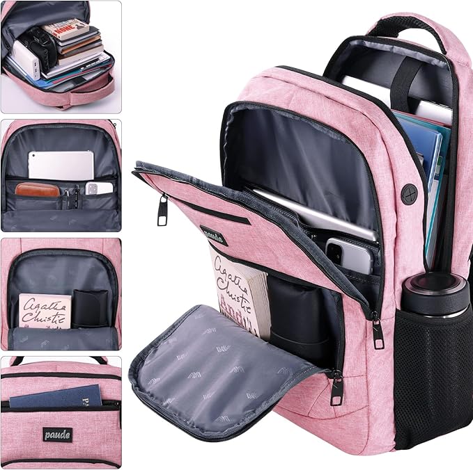 Paude Backpack for Women and Teen Girls, School/College Laptop Bookbag for City Trip, Pink