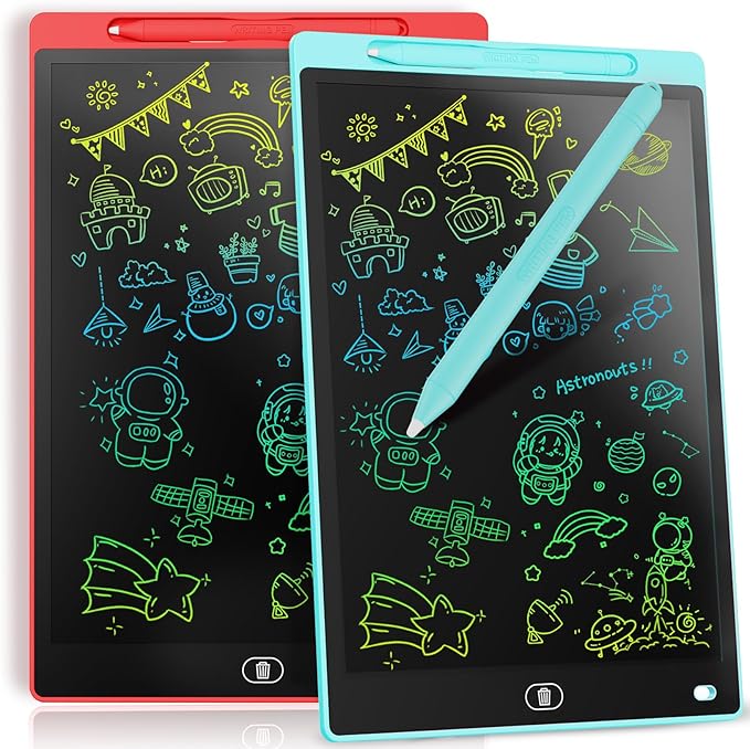 [2 Pack] Genialba LCD Writing Tablet 12-Inch Colorful Doodle Board, Toddler Learning Educational Toys Gifts for 3-8 Years Old Girls and Boys, Electronic Drawing Pad for Kids (Blue&Red)