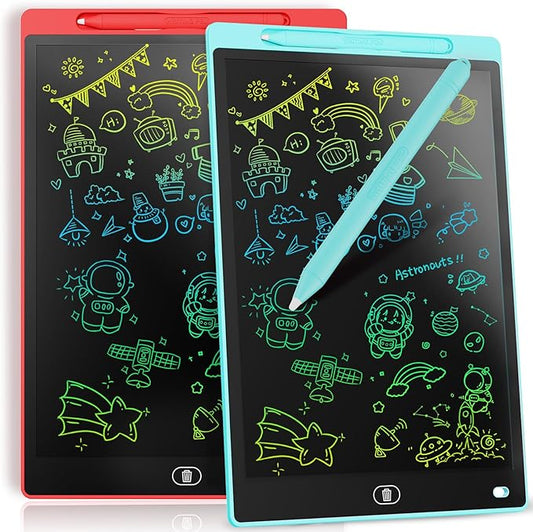 [2 Pack] Genialba LCD Writing Tablet 12-Inch Colorful Doodle Board, Toddler Learning Educational Toys Gifts for 3-8 Years Old Girls and Boys, Electronic Drawing Pad for Kids (Blue&Red)