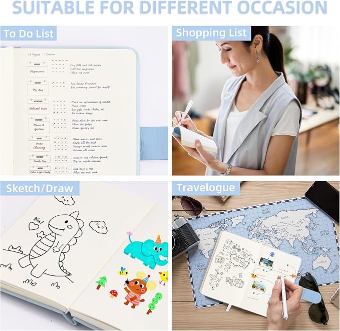 BOBO RABBIT Blank Journal Small Pocket Leather Notebook No Lines for Drawing Plain Sketch Book Cute Cartoon Fruit Blueberry Unlined Journal for Travel Work School, 200 Pages, 3.7"X5.9"