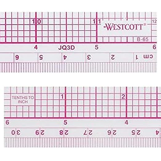 Westcott 10ths/Metric Beveled Ruler, 12-Inch/30cm (B-65), Clear (Pack of 2)