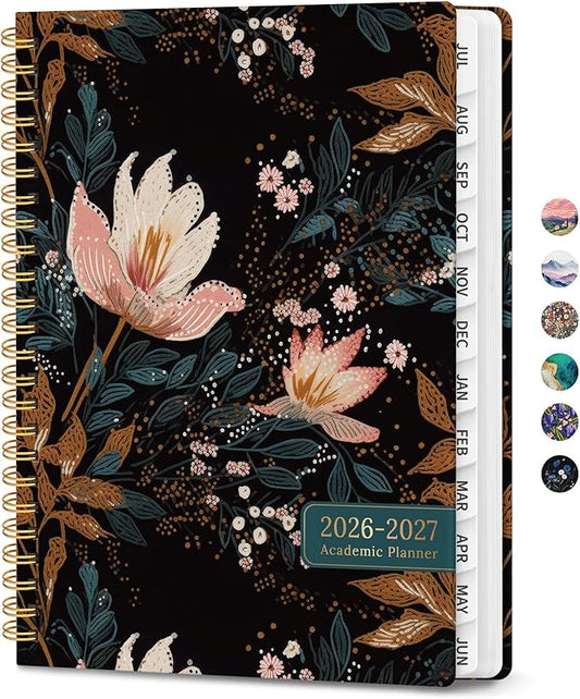 Planner 2026-2027, Monthly and Weekly Academic Planner July 2026 - June 2027, Hardcover Student Teacher Planning Agenda Calendar Book with Tabs, Perfect for Office School Supplies, A5 (6.3" x 8.5") - Vintage Petals