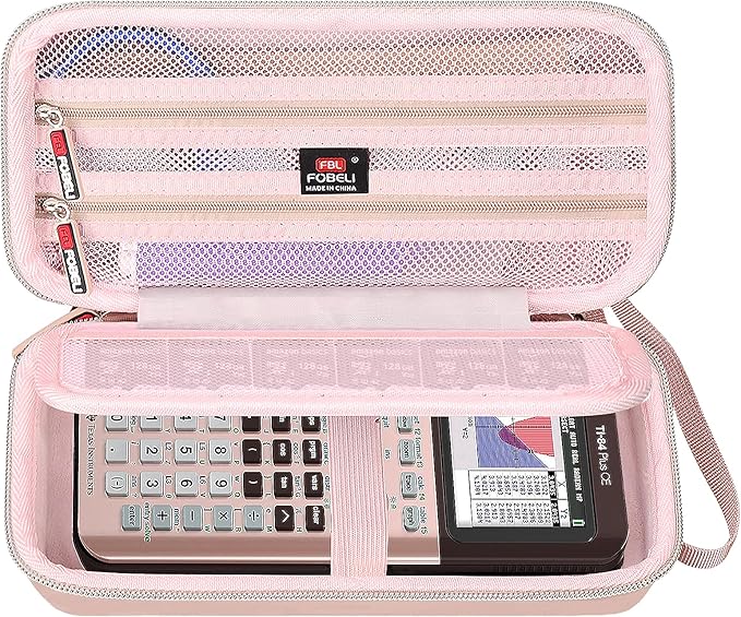 FBLFOBELI Hard Case for Texas Instruments TI-84 Plus CE/TI-84 Plus/TI-83 Plus/Casio fx-9750GIII Color Graphing Calculator, Mesh Pocket for Pens, Cables and Other Accessories (Case Only) (Rose Gold)