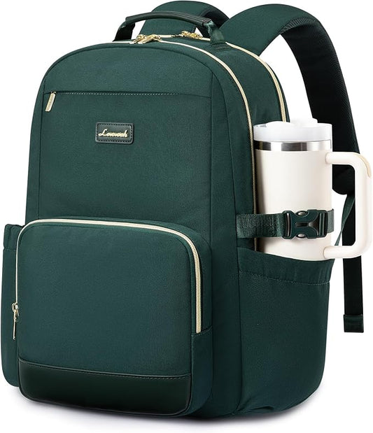 LOVEVOOK Laptop Backpack for Women with Pouch Pocket for Large Capacity Cup,17 Inch Laptop Computer Bag Travel Backpack Purse,Waterproof Work Business Backpack College Teacher Bags,Dark Green