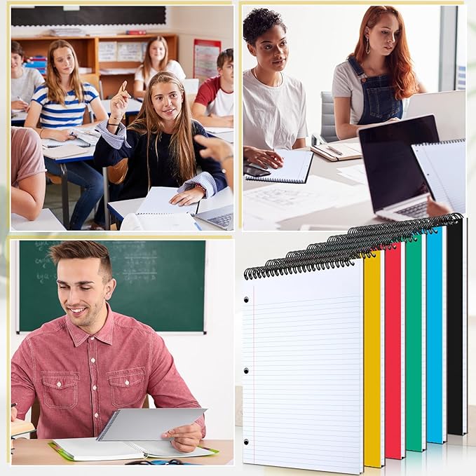 MotiMind 10 Pack 8.5" x 11" Top Spiral Notebook with 3 Hole Punched White Legal Pads College Ruled Notepad 50 Sheets Hard Cardboard Paper Wirebound Notepad for Office Business School