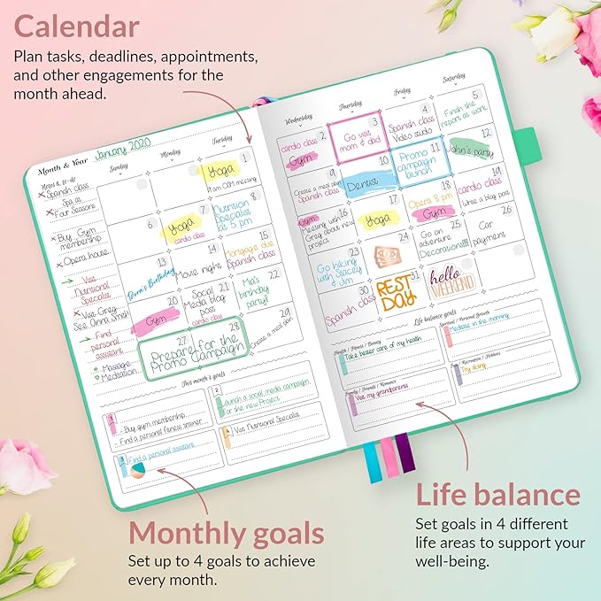GoGirl Planner and Organizer for Women – Compact Size Weekly Planner, Goals Journal & Agenda to Improve Time Management, Productivity & Live Happier. Undated – Start Anytime, Lasts 1 Year – Mint Green