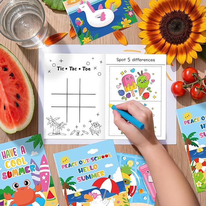 JAPBOR Summer Activity Coloring Books - Mini End of the School Year Activities Color Book Bulk for Kids Party Favors, Hawaii Beach Pool Small DIY Colouring Pages for Gifts Class Draw Painting Games