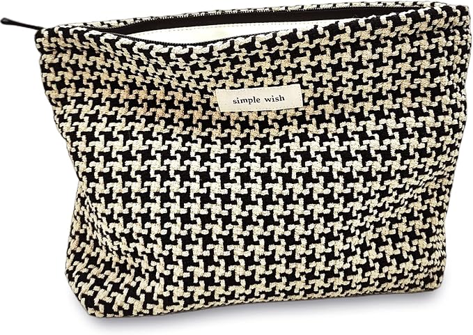 STARDW Travel Makeup Bag Organizer, Cosmetic Pouch for Women, Puppytooth | Canvas Lined Cosmetic Bag for Skincare, Brushes & Toiletries, Cute Travel Toiletry Bag, Purse Organizer Pouches with Zipper