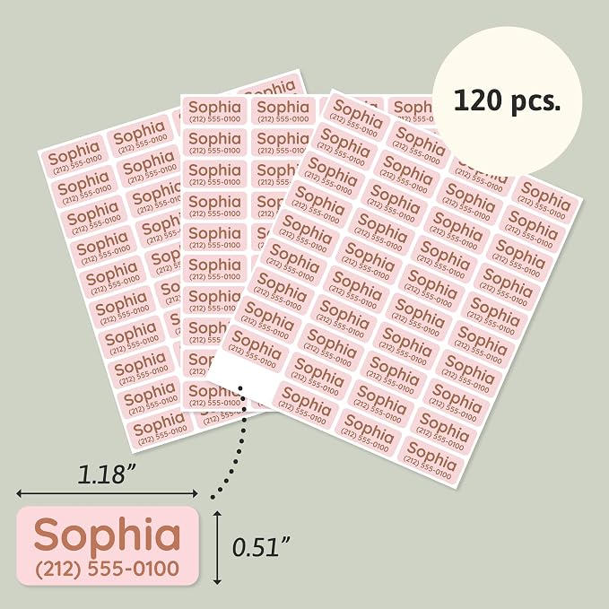 TeddyLabels - Clothing Labels for Nursing Home (120) – Self-Adhesive Name Tags for Clothes and Personal Items. Personalized Labels for Daycare, Nursing Homes, and Laundry Use - Baby Pink