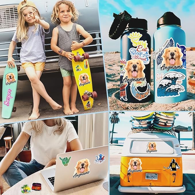 Custom Photo Stickers Personalized Pet Name Text Picture Add Your Image Stickers Dog Cat Waterproof Vinyl Decal for Water Bottles Tumbler Laptop Hard Hat Car Kindle Gifts for Girl Boy Pet Lover