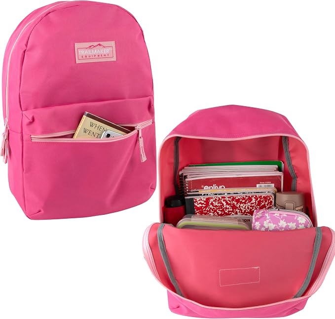 Trail maker 24 Pack Classic 17 Inch Backpacks in Bulk Wholesale Back Packs for Boys and Girls (Assorted Girls 4 Color Pack)