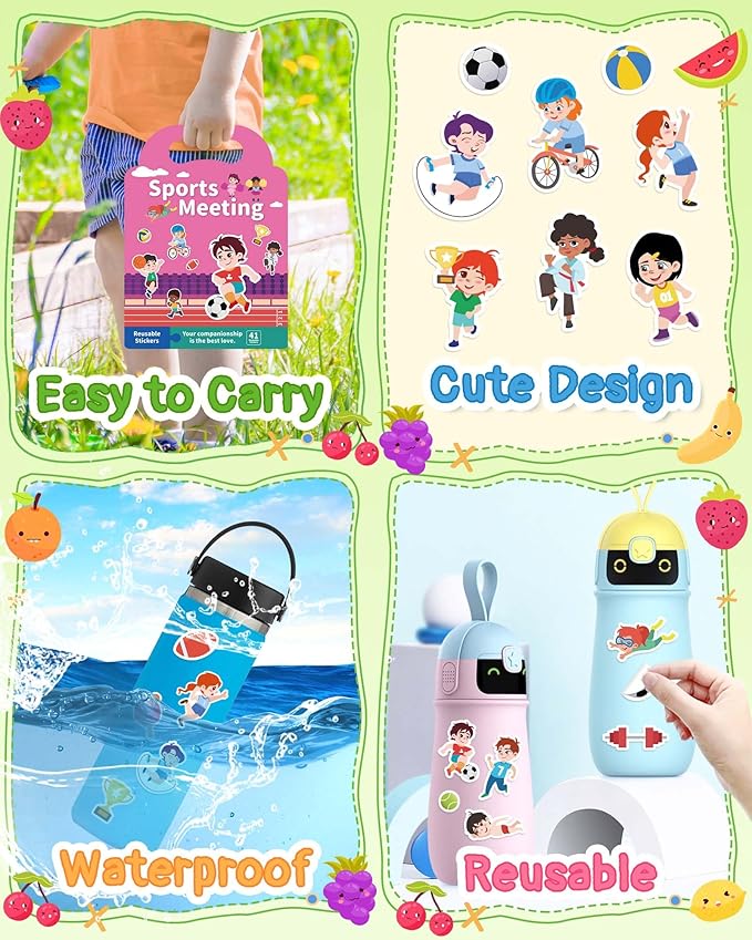Benresive Reusable Sticker Book for Toddlers, Travel Stickers for Kids, Toddler Crafts Activities Toys, Birthday Gifts for Boys & Girls - Sports