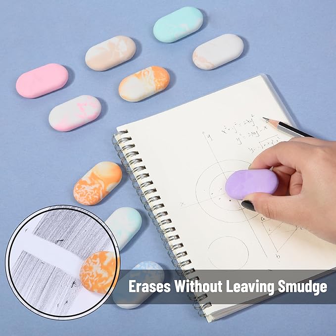 Mr. Pen- Marble Pencil Erasers, 12 Pack, 1" x 2", Soft Rubber Marble Pencil Erasers for School, Office, Art Sketching, Homework, Exams, Clean Smudge-Free Correction