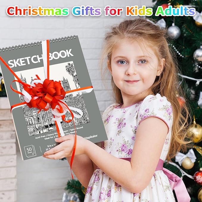 9" x 12" Sketch Book, 2-Pack 50 Sheets Spiral Bound Art Sketchbook, Acid Free Artist Drawing Book Paper, Art Supplies for Kids, Craft Activities, Sketch Paper for Drawing Coloring Sketching(Green)
