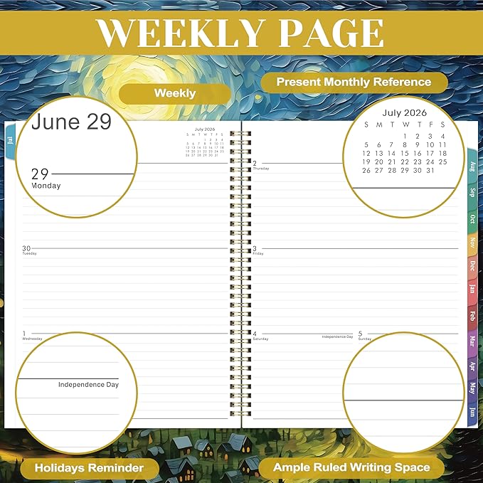 Planner 2026-2027 - Academic Planner 2026-2027, Jul 2026 - Jun 2027, 26-27 Planners Weekly and Monthly, 8.5" x 11" 26-27 Calendar Monthly Planners with Tabs & Pocket, Flexible Cover, Twin-Wire Binding- Oil Painting