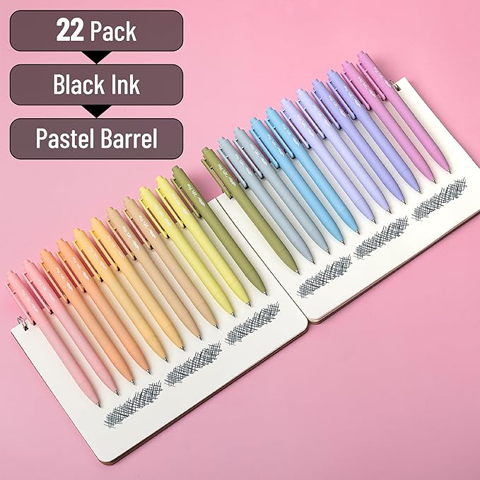 Mr. Pen- Retractable Gel Pens, 22 Pack, Black Ink, Mild Pastel Barrel, Fine Point 0.5 mm, Fast Dry, Smooth Writing, Cute Gel Ink Pens Bulk for Drawing, Writing Planner and School Supplies