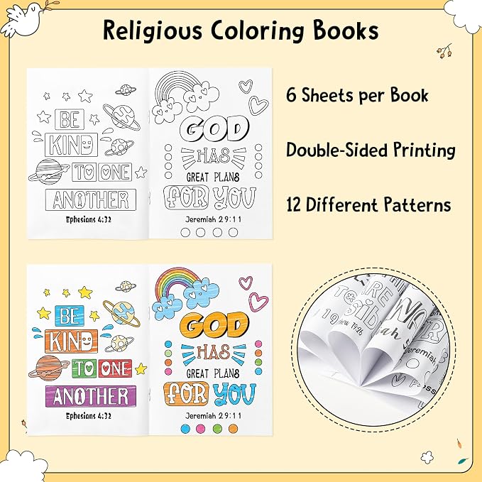 Dvbonike 72Pcs Religious Coloring Books Bible Verses DIY Color-in Pages | Drawing Booklet Bulk, Christian Theme Artwork, Holiday Activity, Sunday School Supplies, Classroom Reward, Party Favor, Gift