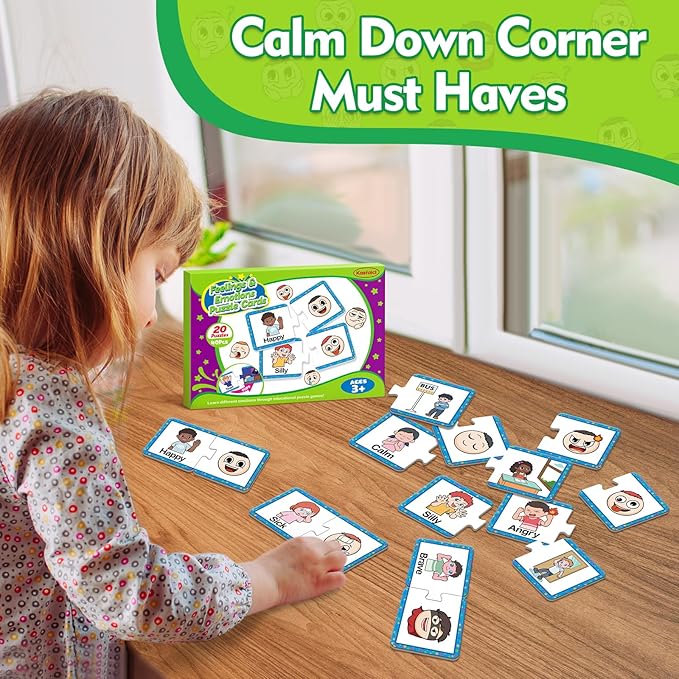 Kasfalci Feelings & Emotions Puzzle Cards,Feelings Chart Toys for Kids,Social Emotional Learning Activities,Speech Therapy Games,ADHD,Autism Learning Materials,Calm Down Corner Supplies for Classroom