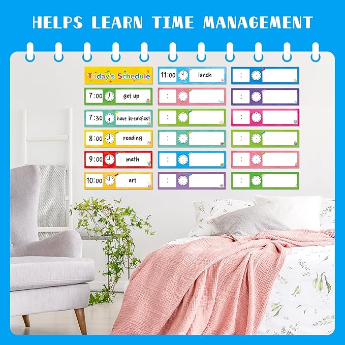 24 Pieces Daily Schedule Cards Schedule Board for Kids Teacher Schedule Chart Daily Routine Plan Classroom Pocket Chart for Office School Homeschool Supplies Decorations