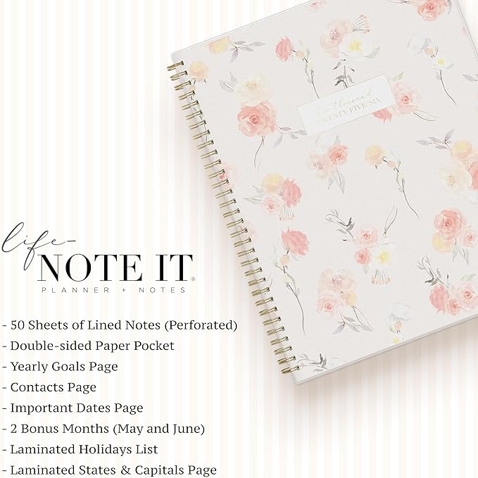 Blue Sky Life Note It 2025-2026 Academic Year Weekly and Monthly Planner, July 2025 - June 2026, 8.5” x 11”, Frosted Cover, Laminated Tabs, Wirebound, Storage Pocket, Hannah
