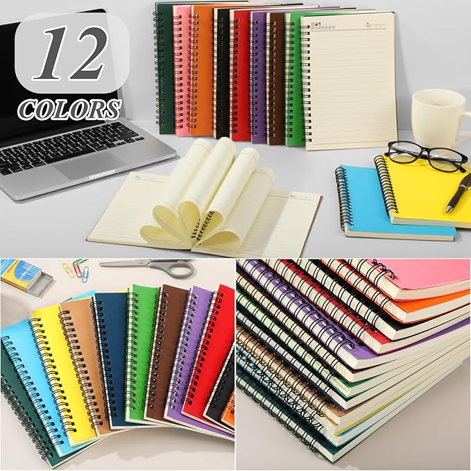 Leelosp 24 Pcs Small Spiral Notebook Lined Spiral Journal College Ruled Notebook Wire Bound Kraft Cover, 120 Pages for Work (Multicolor,5 x 7 Inch)