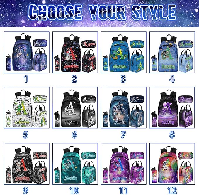 M YESCUSTOM Custom Backpack for Boys Kids Lunch Bag with Name, Space Star Ocean Personalized Elementary School 17Inch Daypack Toddler Preschool Backpacks Pencil Pouch