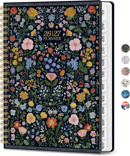 Planner 2026-2027, Academic Planner Weekly and Monthly, Jul 2026 - Jun 2027, Spiral Bound School Planning Tool with Tabs and Pocket, Perfect for Students & Teacher, 8.5" x 11", Garden of Whimsy