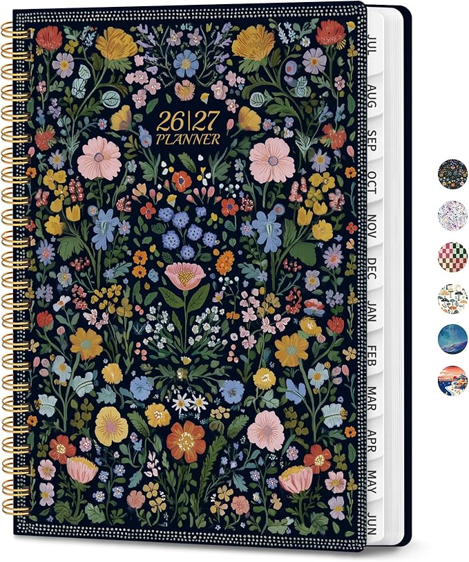 Planner 2026-2027, Academic Planner Weekly and Monthly, Jul 2026 - Jun 2027, Spiral Bound School Planning Tool with Tabs and Pocket, Perfect for Students & Teacher, 6.3" x 8.5", Garden of Whimsy
