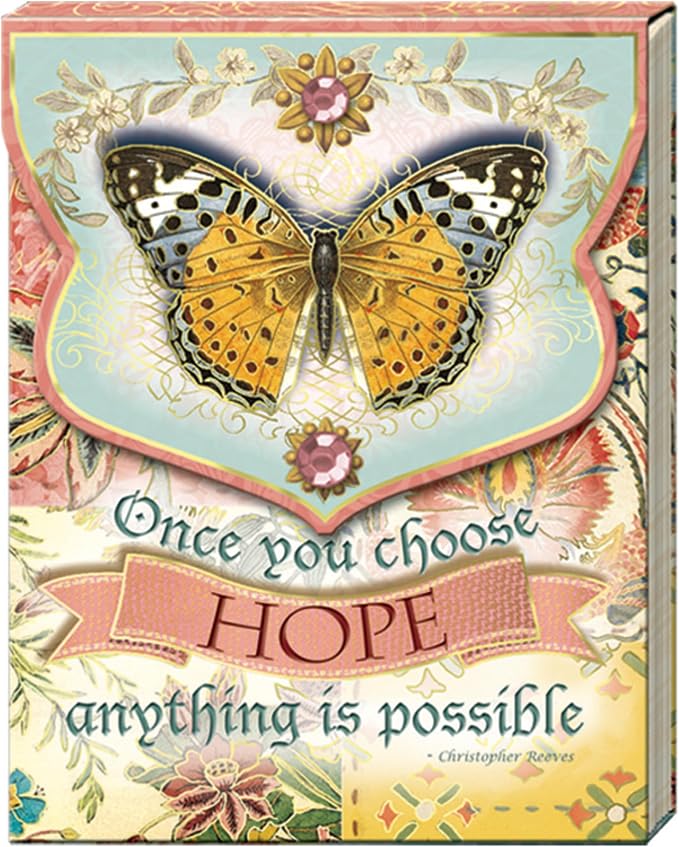 Punch Studio Flip-Top Pocket Notepad 3" x 4", For Daily Notes or Notes on-the-go, 75 Illustrated Sheets with Gold Foil Accents, Gems & a Magnetic Closure - Hope Butterfly (59633)