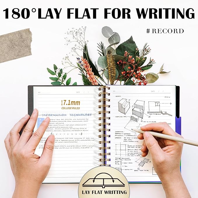 CAGIE 2 Pack Spiral Notebooks for School Work with Removable Dividers Tabs, Small A5 5 Subject Notebook College Ruled, Lined Journaling Notebook for Women Men Writing, Black